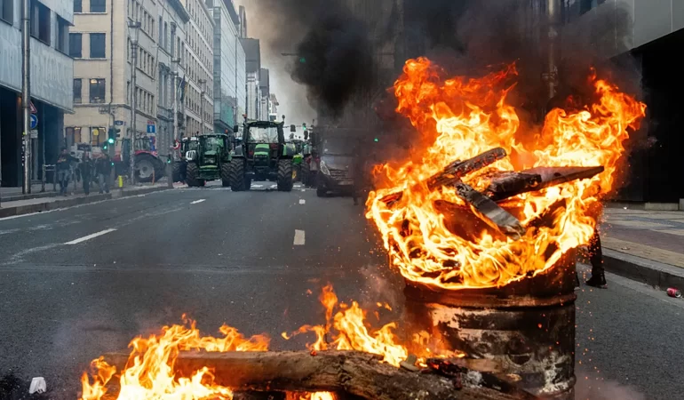 Brüksel’de Çiftçi İsyanı: Yüzlerce Traktörle AB-MERCOSUR Ticaret Anlaşmasına Karşı Görkemli Protesto!