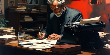 Yazı yazan bir adam, kitaplar.