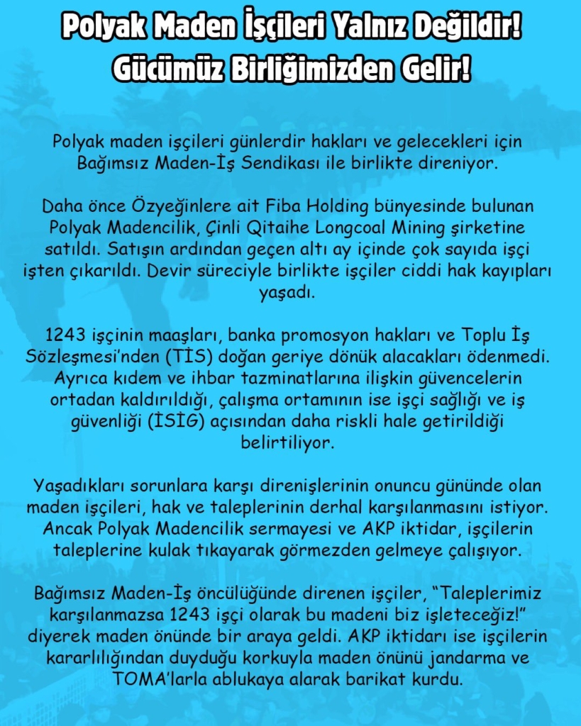 Polyak Madencilik İşçilerinin Direnişine Sendikalardan Destek 4 sendikalar